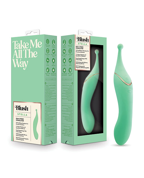 Blush Novelties Blush Stella 7 Inch Dual-Ended Clitoral G-Spot Vibrating Wand With Precision Stimulation - Green
