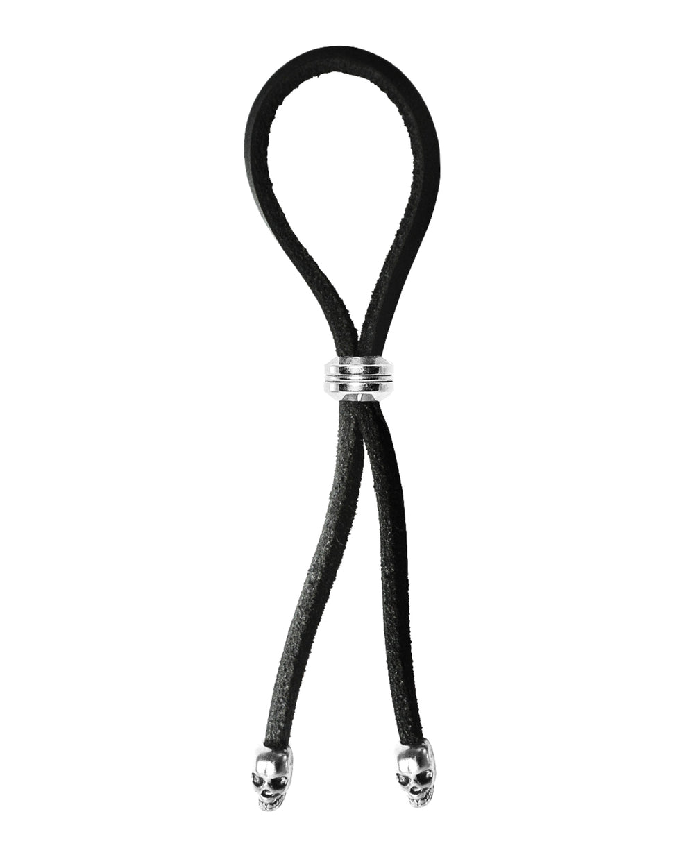 Bolo Bolo Cock Ring Leather Lasso Bead Slider w/Skull Tips - Black/Silver