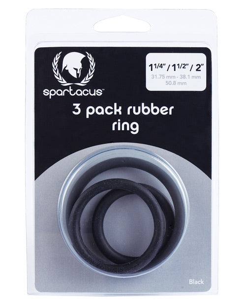 Spartacus Spartacus Rubber Cock Ring Set - Black Pack of 3