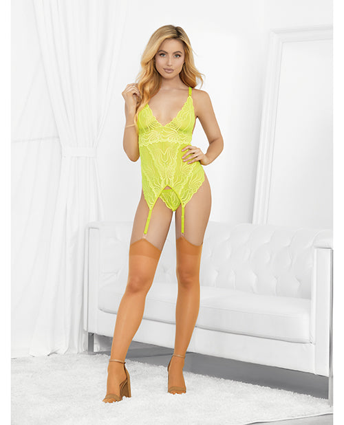 Escante Neons Bustier w/Nude Hose & G-String Neon Lime LG