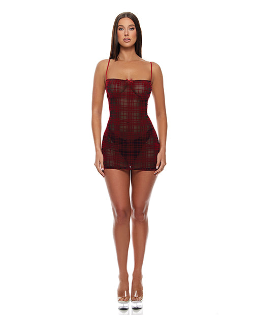 Forplay Velvet Lines Mesh Chemise & Thong 2 pc Set - Red/Black LG