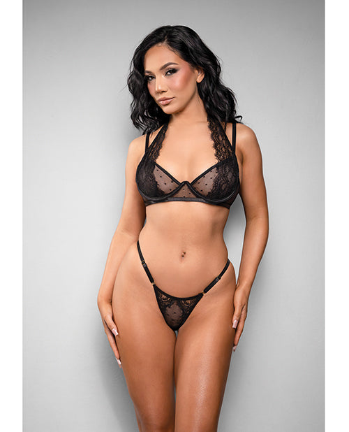 Temptress by Fantasy Temptress Vivienne Swiss Dot Mesh and Lace Bra w/Panty 2 pc Set - Black M/L