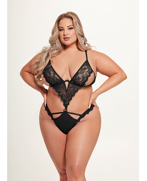 House of Desire Nadia Lace & Mesh Cutout Teddy - Black 1X/2X