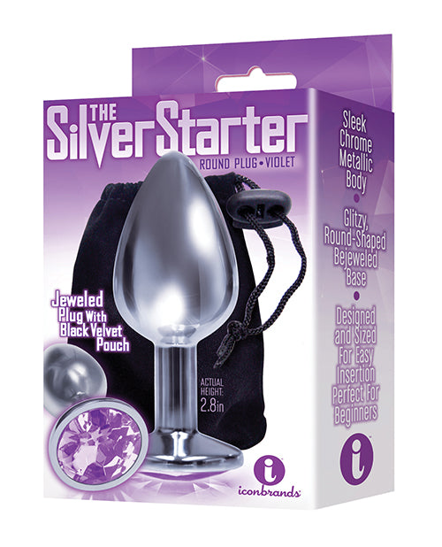 The 9s $$The 9's The Silver Starter Bejeweled Round Stainless Steel Plug - Violet