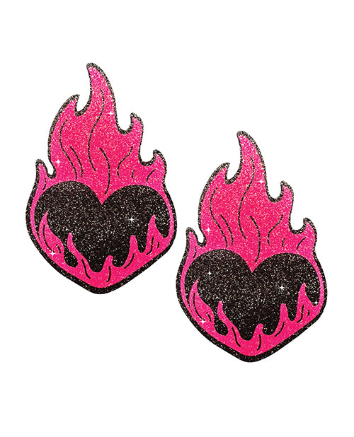 Neva Nude Neva Nude Flaming Heart Glitter Pasties - Black/Red O/S