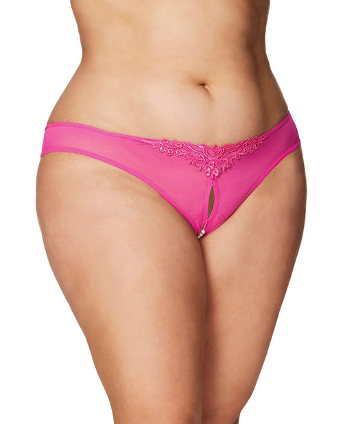 RSVP by Oh la la Cheri Crotchless Thong w/Pearls Hot Pink 3X/4X