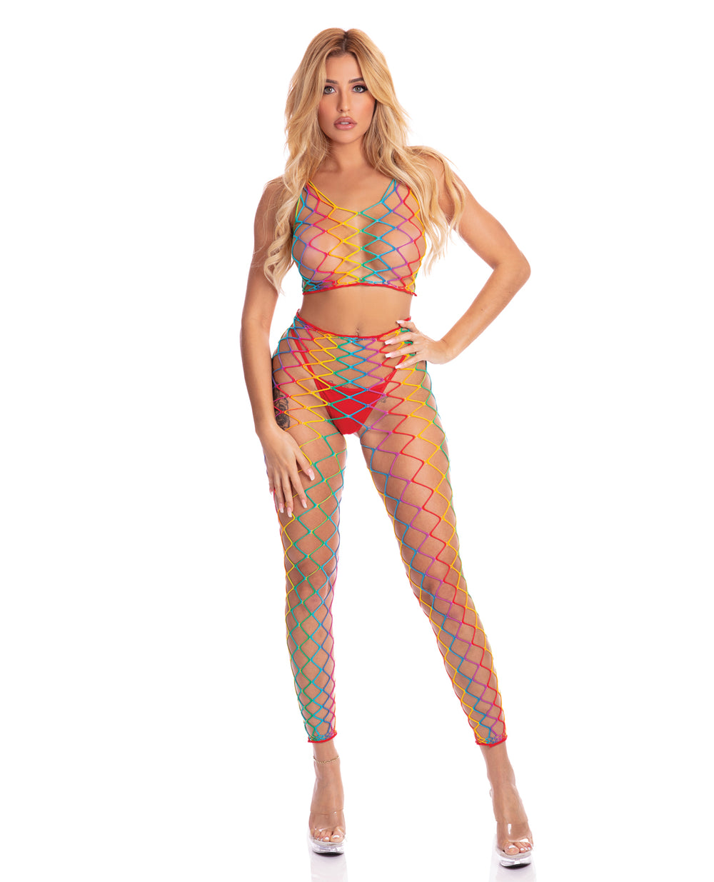 Pink Lipstick Pink Lipstick Roy G. Biv 2 pc Bodystocking Rainbow O/S
