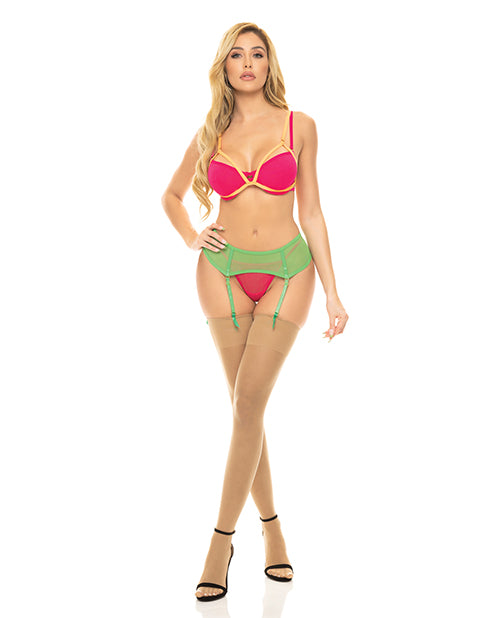Pink Lipstick Pink Lipstick Come to Me Bra, Garter Belt & G-String Neon S/M