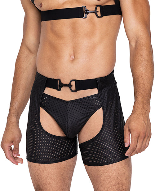 Roma Confidential Master Chaps w/Hook & Ring Closure & Rear Cut Out (Thong Not Included) - Black XL