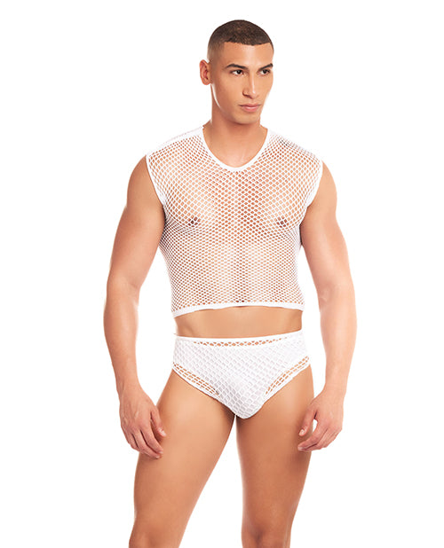 Rene Rofe and Pink Lipstick Rainbow Party Net-Flex Large Mesh 3 pc Set w/Thong - White S/M