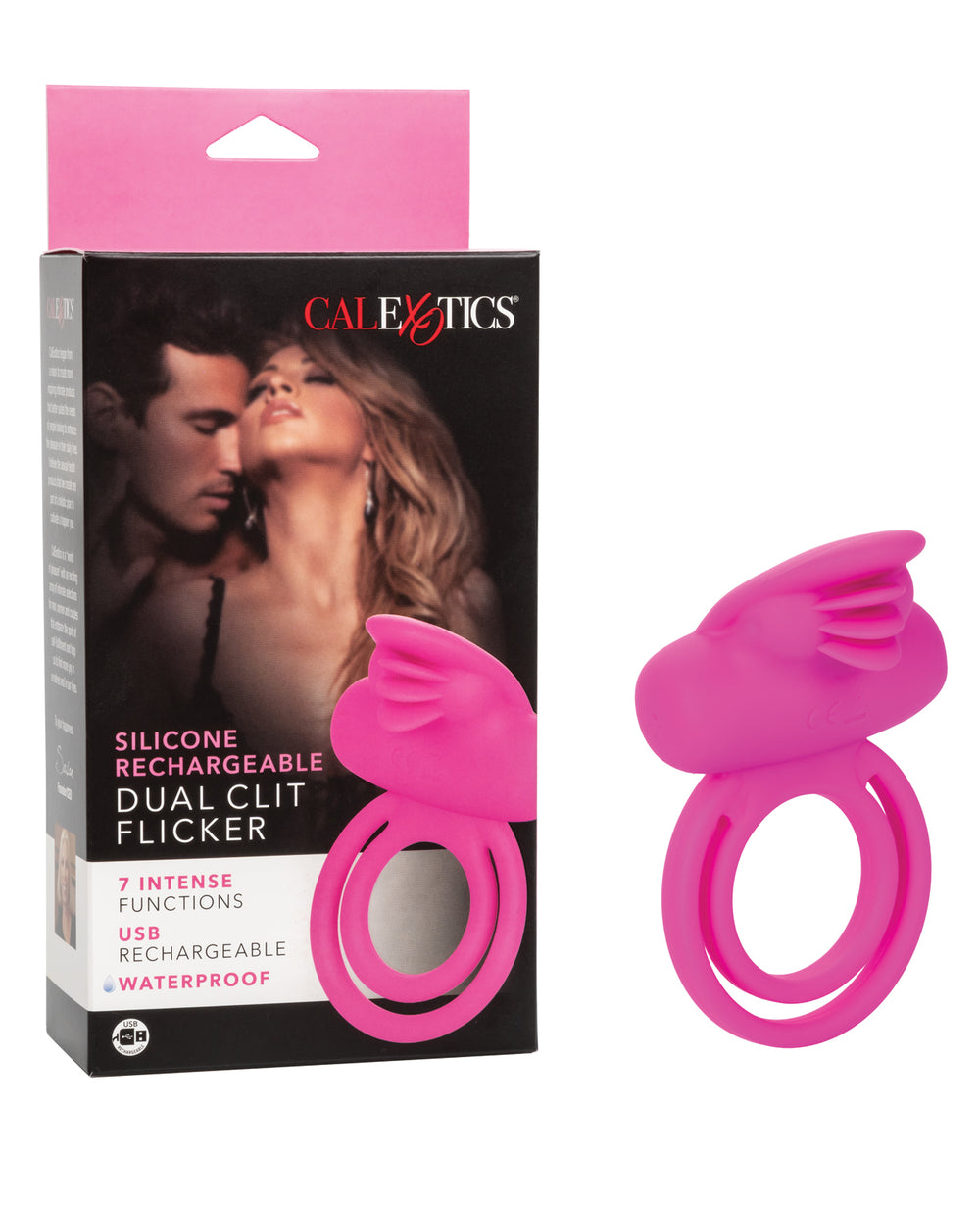 Couple's Enhancers Silicone Rechargeable Dual Clit Flicker Enhancer - Pink