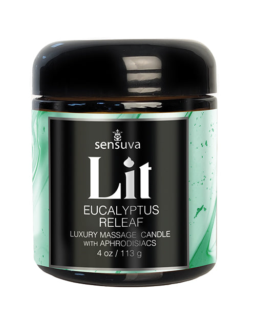 Not Regular Toys Sensuva Lit Eucalyptus & Tea Leaf Releaf Luxury Massage Candle - 4 oz