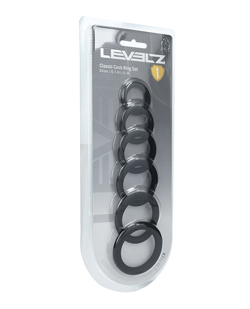 Not Regular Toys Shots Levelz Classic Silicone Cock Ring Set of 6 All Sizes - Black
