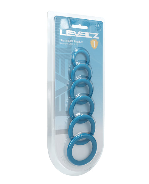Not Regular Toys Shots Levelz Classic Silicone Cock Ring Set of 6 All Sizes - Teal