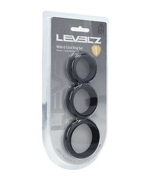 Not Regular Toys Shots Levelz Wide O Silicone Cock Ring Set of 3 - Black