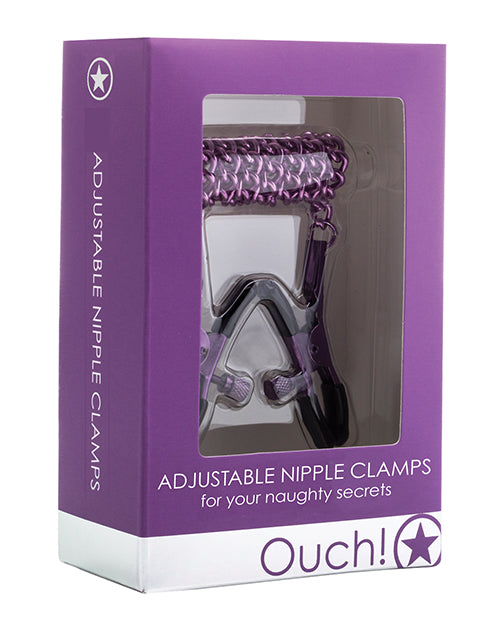 Ouch Shots Ouch Adjustable Nipple Clamps w/Chain - Purple