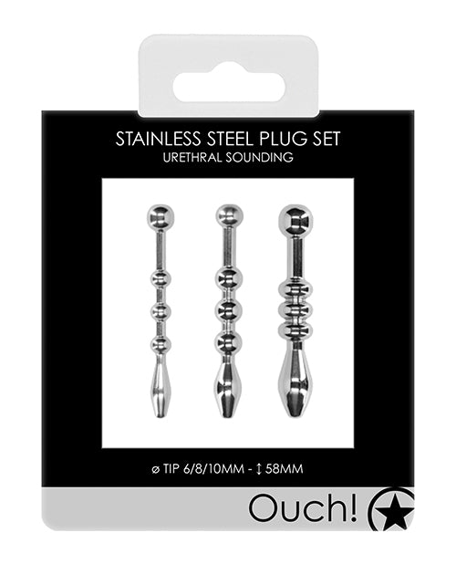 Ouch Shots Ouch Urethral Sounding Metal Plug Set - 58 mm