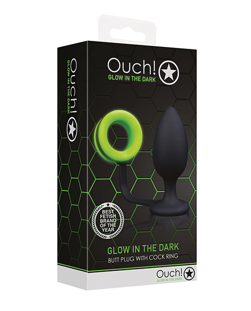Ouch Shots Ouch Butt Plug w/Cock Ring - Glow in the Dark