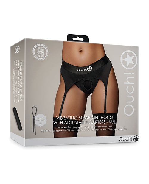 Ouch Shots Ouch Vibrating Strap On Thong w/Adjustable Garters - Black M/L