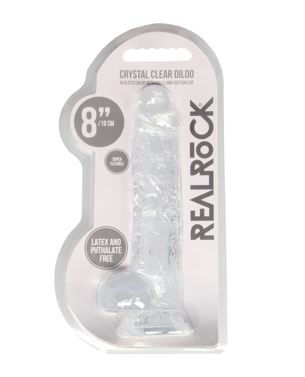 RealRock Shots RealRock Realistic Crystal Clear 8" Dildo w/Balls - Transparent Clear