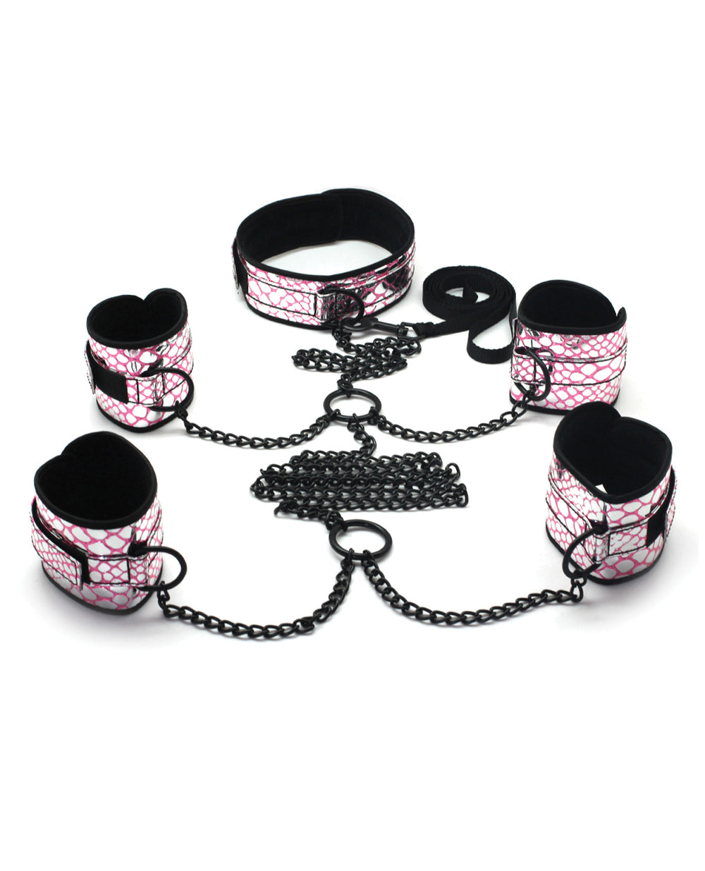Spartacus Spartacus Faux Leather Collar to Wrist & Ankle Restraints Bondage Kit w/Leash - Pink