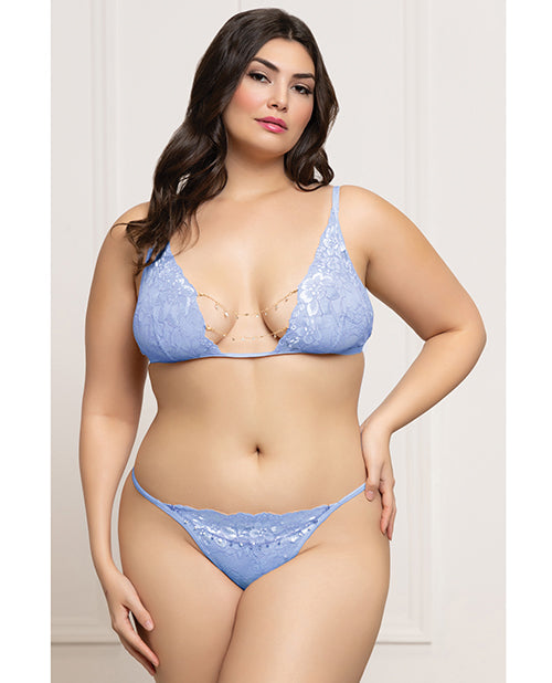 Seven 'til Midnight Lace Triangle Top & G-String with Rhinestone Details - Periwinkle Blue QN