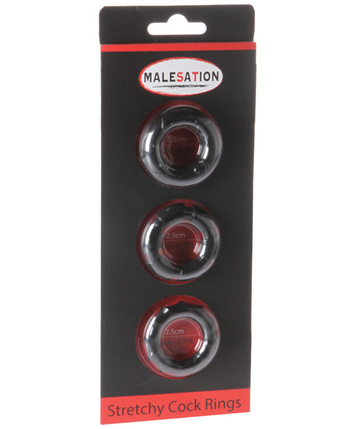 Malesation MALESATION Stretchy Cock Rings - Pack of 3 Black