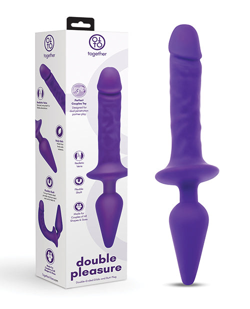 Together Together Double Pleasure 11" Double-Ended Dildo & Butt Plug - Purple