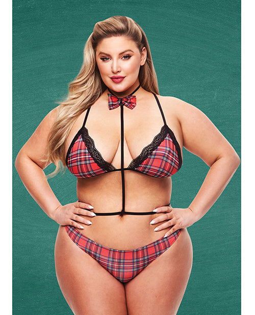 Teacher's Pet Teacher's Pet Baddie Schoolgirl Top w/Bow Tie & Panty Red/Black QN