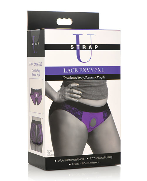 Strap U Strap U Lace Envy Crotchless Panty Harness - 3XL Purple
