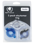 Spartacus Spartacus Elastomer Cock Ring Set - Black, Blue & Clear Pack of 3