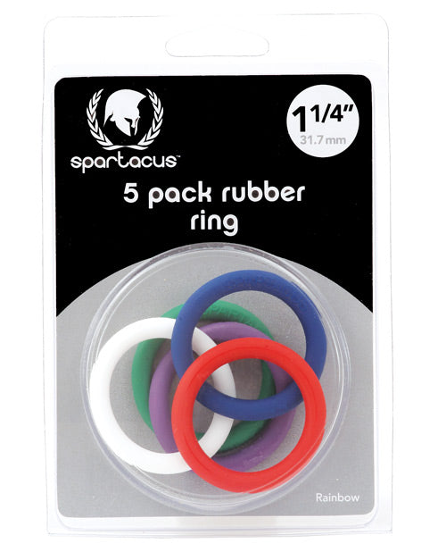 Spartacus Spartacus 1.25" Rubber Cock Ring Set - Rainbow Pack of 5