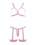 Kitten by Allure Kitten Teaser Strappy Open Cup Bra & Open Panty w/Leg Straps Pink O/S - Image 4