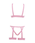 Kitten by Allure Kitten Teaser Strappy Open Cup Bra & Open Panty w/Leg Straps Pink O/S - Image 5