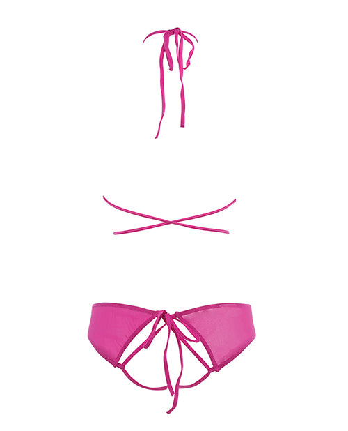 Allure Allure Marley Mesh Peek A Boo Top & Open Panty Hot Pink L/XL