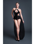 Allure Allure Take Me Latex Look Vinyl and Mesh Teddy w/Attached Skirt - Black LG