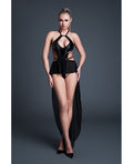 Allure Allure Take Me Latex Look Vinyl and Mesh Teddy w/Attached Skirt - Black SM