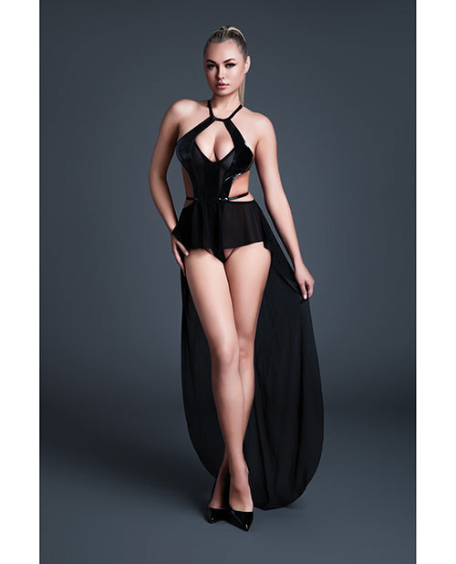 Allure Allure Take Me Latex Look Vinyl and Mesh Teddy w/Attached Skirt - Black XL