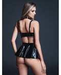 Allure Allure Naughty Nights Latex Look Vinyl and Lace Choker Bra & Mini Skirt 2 pc Set - Black MD - Image 3