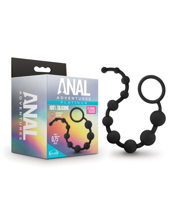 Anal Adventures Blush Anal Adventures Platinum Silicone 10 Anal Beads - Black