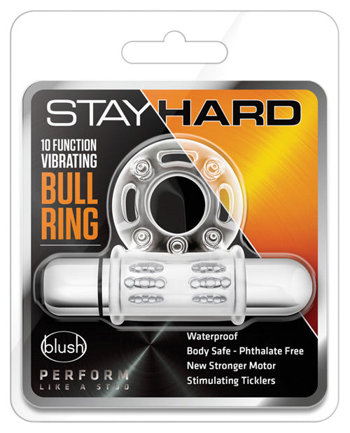 Stay Hard Blush Stay Hard 10 Function Vibrating Bull Ring Cock Ring - Clear