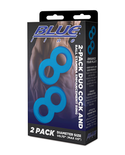 Blue Line Blue Line C & B Dual Cock & Ball Stamina Enhancement Ring - Jelly Blue Pack of 2