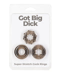 Power Bullet Got Big Dick 3 Pack Cock Rings - Black