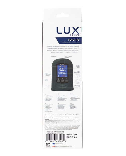 Lux Active Lux Active Volume Rechargeable Penis Pump - Black