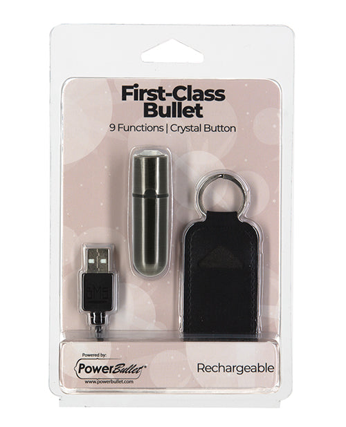 Power Bullet First Class Mini Rechargeable Bullet w/Crystal - 9 Functions Gun Metal