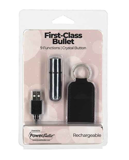 Power Bullet First Class Mini Rechargeable Bullet w/Crystal - 9 Functions Silver