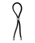 Bolo Bolo Cock Ring Leather Lasso Bead Slider w/Skull Tips - Black/Silver