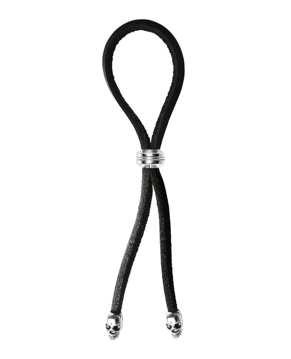 Bolo Bolo Cock Ring Leather Lasso Bead Slider w/Skull Tips - Black/Silver