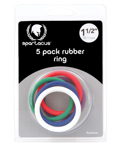 Spartacus Spartacus 1.5" Rubber Cock Ring Set - Rainbow Pack of 5