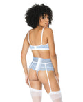 Coquette Scallop Stretch Lace Bra, Garter Belt & G-String Light Blue/White S/M - Image 2